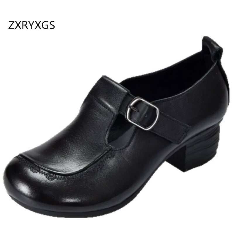 ZXRYXGS Туфли из натуральной кожи в стиле ретро, черные туфли на среднем каблуке 2025, темпераментные элегантные женские офисные туфли для банкета 
ZXRYXGS Туфли из натуральной кожи в стиле ретро, черные туфли на среднем каблуке 2025, темпераментные элегантные женские офисные туфли для банкета