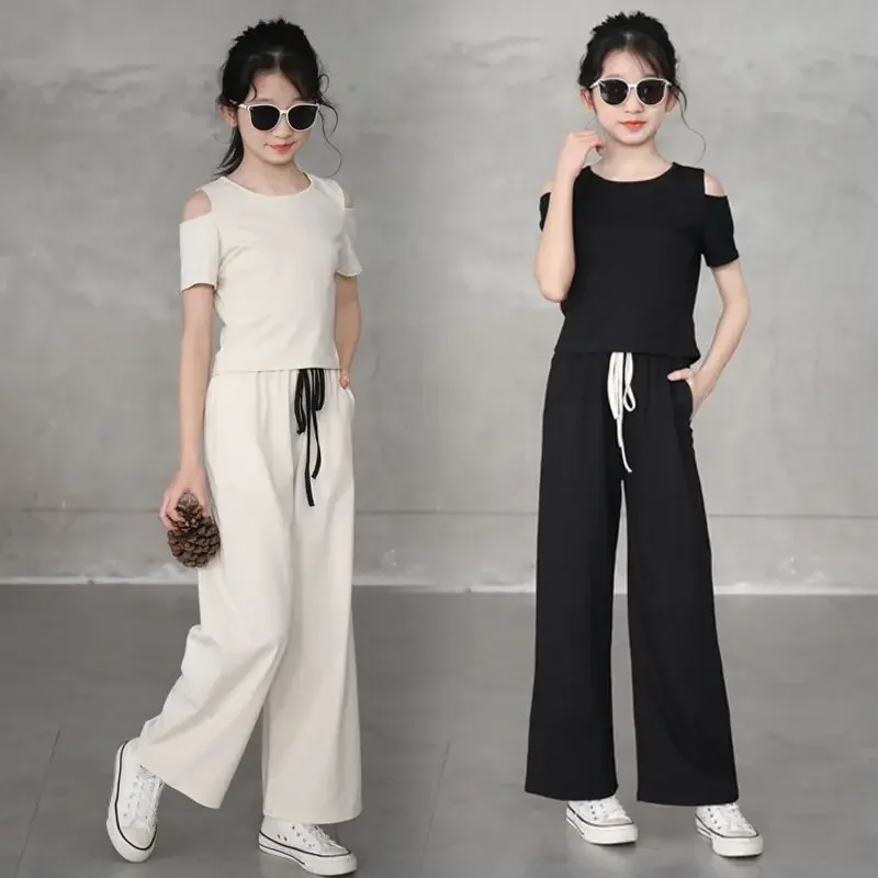 Girls Casual Sets Summer Fashion Trendy Shoulder Wide Leg Pants Children Fashion Student Clothes Off Shoulder Set Design 8T Kids
Girls Casual Sets Summer Fashion Trendy Shoulder Wide Leg Pants Children Fashion Student Clothes Off Shoulder Set Design 8T Kids
