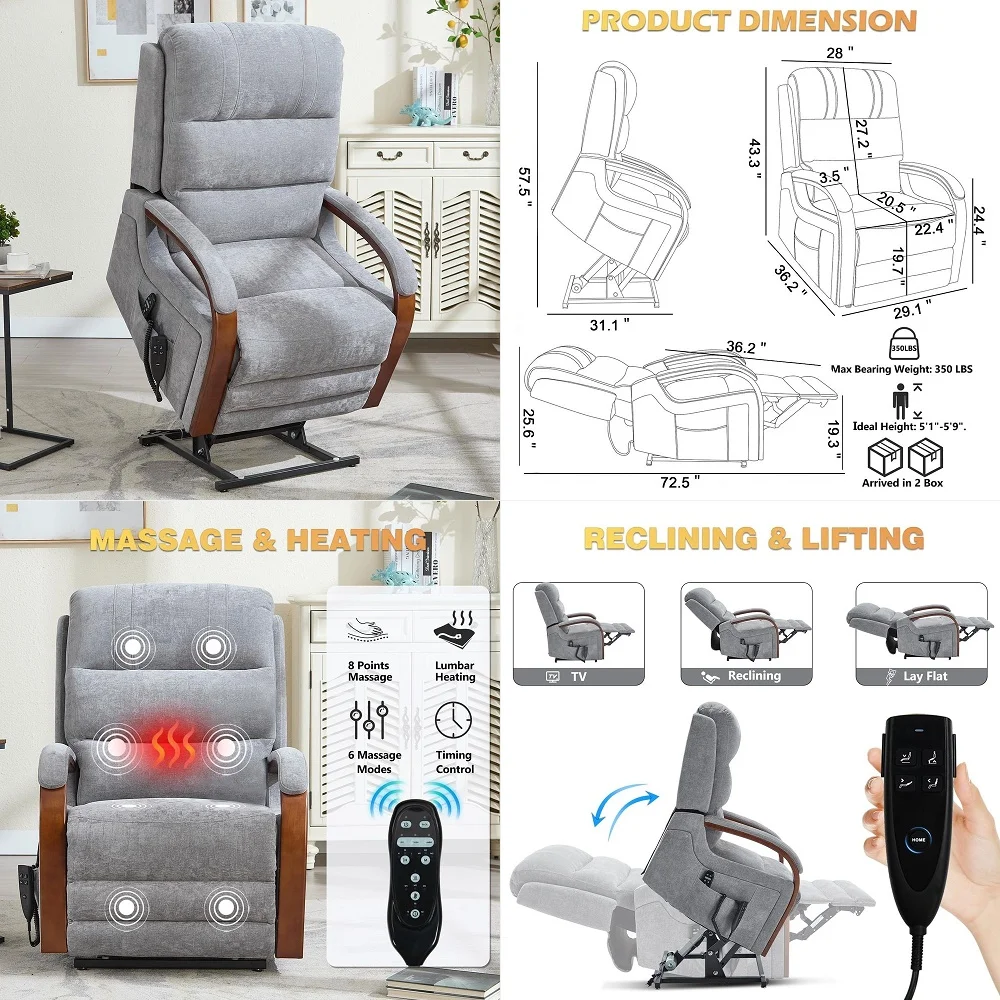 Power Lift Recliner Chair for Elderly with Vibration Massage and Lumbar Heating, Electric Lift Recliner Sofa with USB Charging
Power Lift Recliner Chair for Elderly with Vibration Massage and Lumbar Heating, Electric Lift Recliner Sofa with USB Charging
