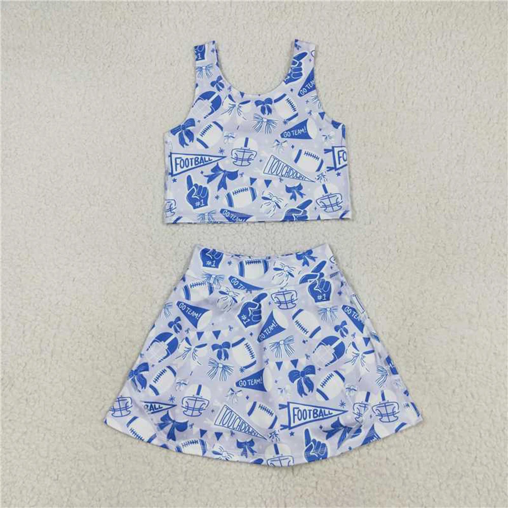 Baby Girls Team Blue Football Bows Vest Top with Short Skirts Yoga Sets Blue Bow Football Top Skirt Girls Activewear Set
Baby Girls Team Blue Football Bows Vest Top with Short Skirts Yoga Sets Blue Bow Football Top Skirt Girls Activewear Set