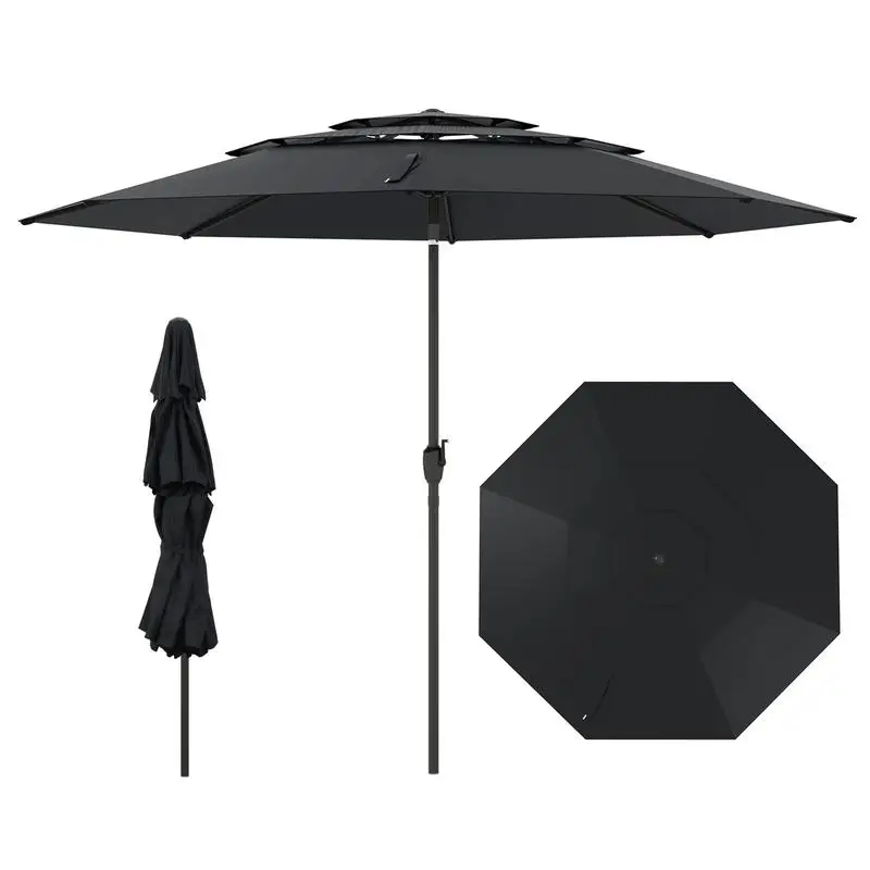 10 ft 3-tier Vented Patio Umbrella with Push Button Tilt-Black
10 ft 3-tier Vented Patio Umbrella with Push Button Tilt-Black