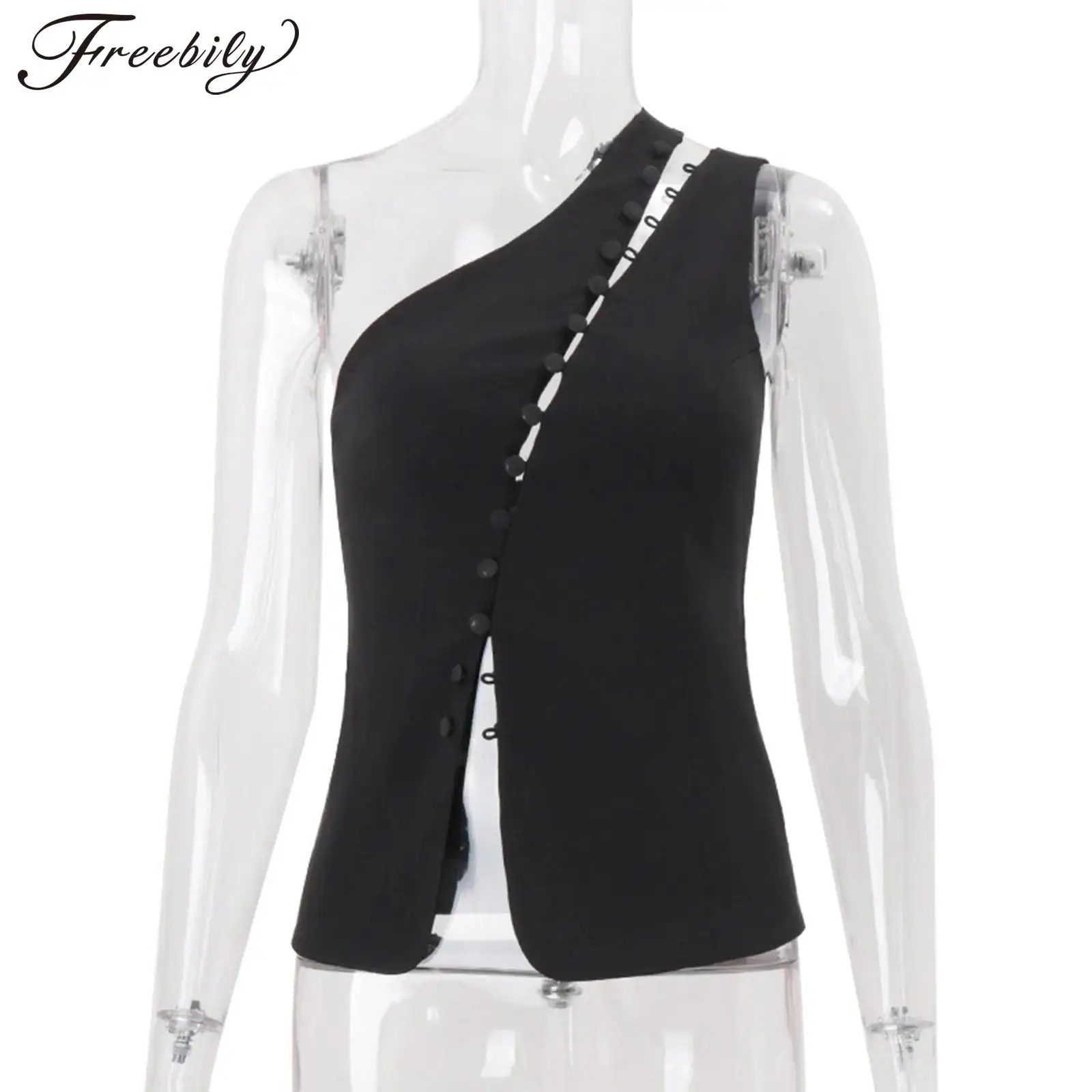 Womens Work Casual Suit Vests Chic One Shoulder Waistcoats Fashion Woman Sleeveless Backless Vest Tank Top Button-downTops
Womens Work Casual Suit Vests Chic One Shoulder Waistcoats Fashion Woman Sleeveless Backless Vest Tank Top Button-downTops