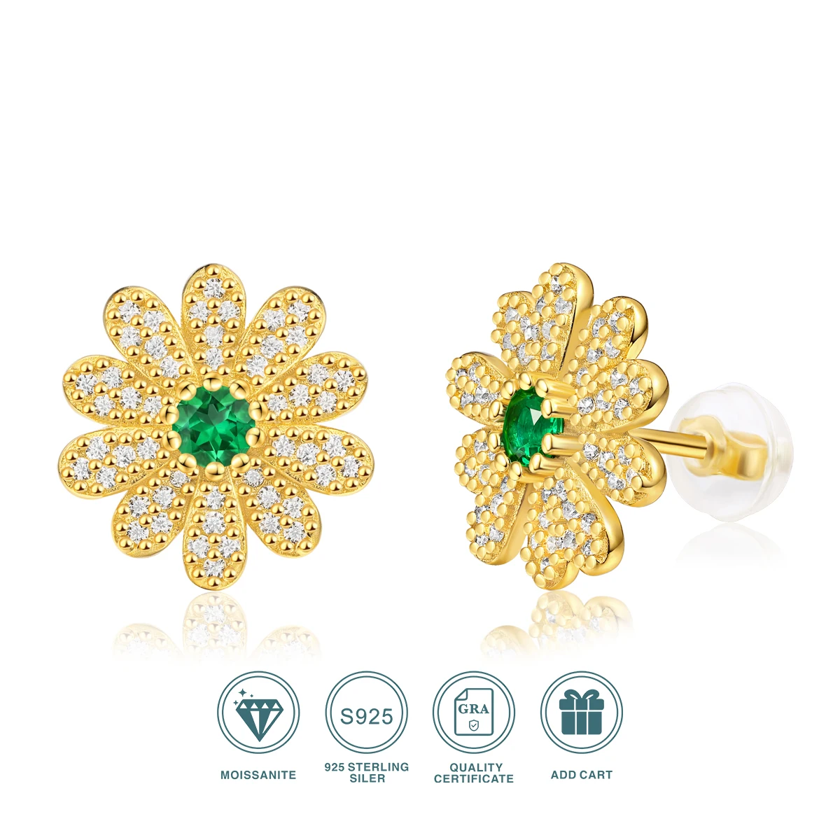 Sunflower Stud Earrings S925 Silver Lab Cultured Stone Emerald Gemstone Round Cut Earrings Fine Jewellery with Certificate
Sunflower Stud Earrings S925 Silver Lab Cultured Stone Emerald Gemstone Round Cut Earrings Fine Jewellery with Certificate