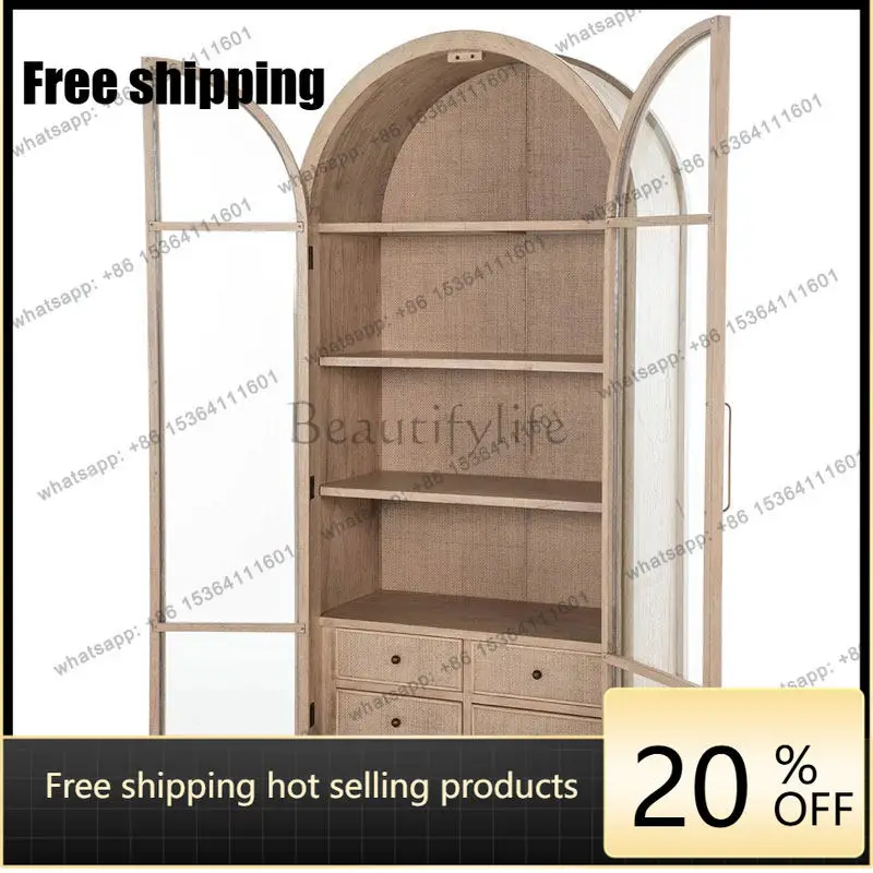 LD American solid wood retro wine cabinet Nordic rattan storage double glass door display cabinet
LD American solid wood retro wine cabinet Nordic rattan storage double glass door display cabinet