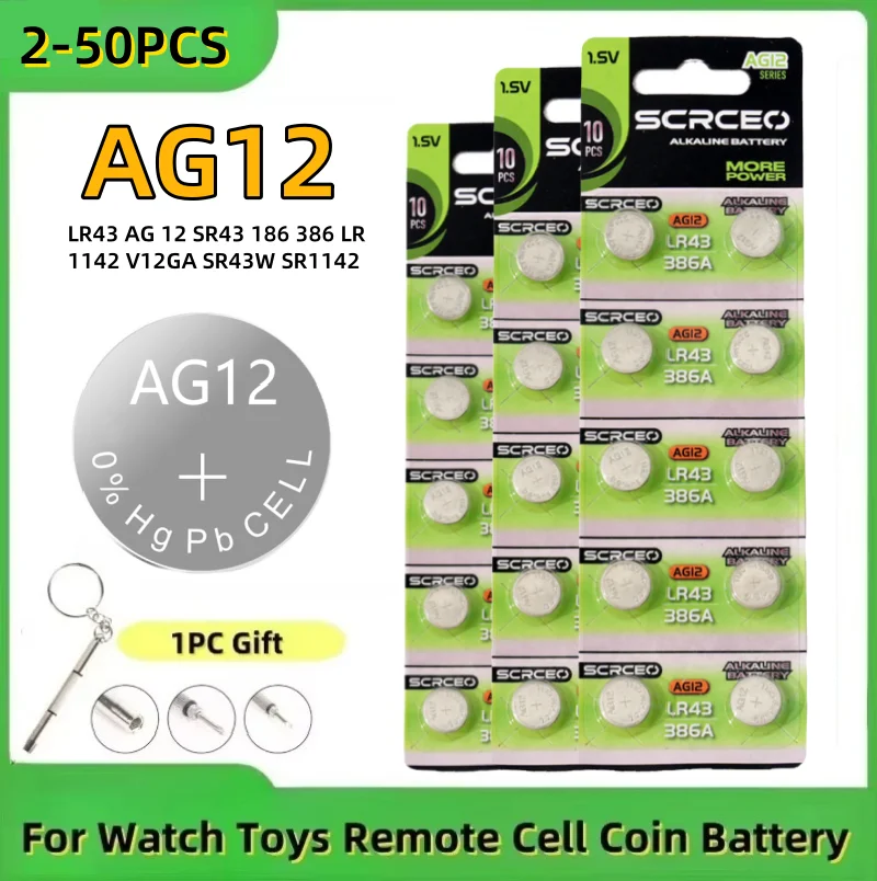 2-50pcs 1.55V AG12 Button Batteries LR43 AG 12 SR43 186 386 LR1142 V12GA SR43W SR1142 Cell Coin Watch Toys Remote Battery
2-50pcs 1.55V AG12 Button Batteries LR43 AG 12 SR43 186 386 LR1142 V12GA SR43W SR1142 Cell Coin Watch Toys Remote Battery