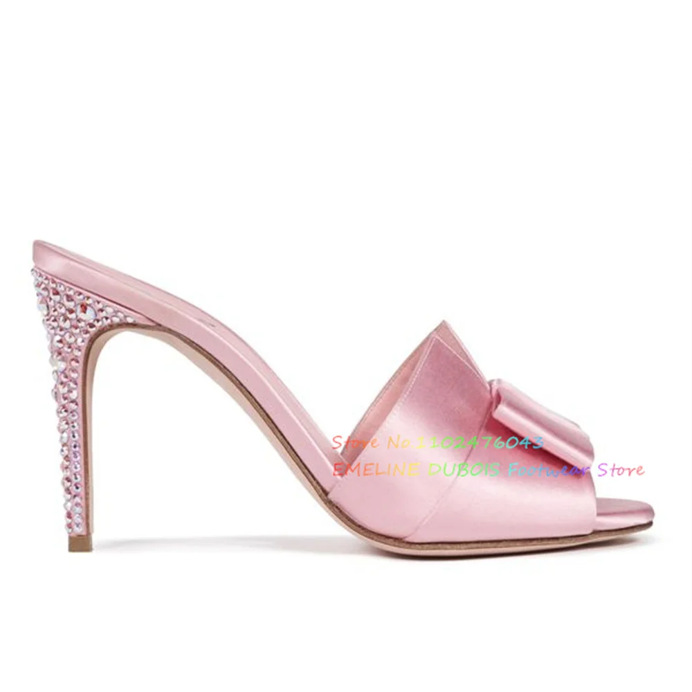 Pink Bow Decor High Heel Slippers Women Sexy Open Toe Stiletto Heel Slip On Crystal Heel Banquet Wedding Party Dress Mules
Pink Bow Decor High Heel Slippers Women Sexy Open Toe Stiletto Heel Slip On Crystal Heel Banquet Wedding Party Dress Mules