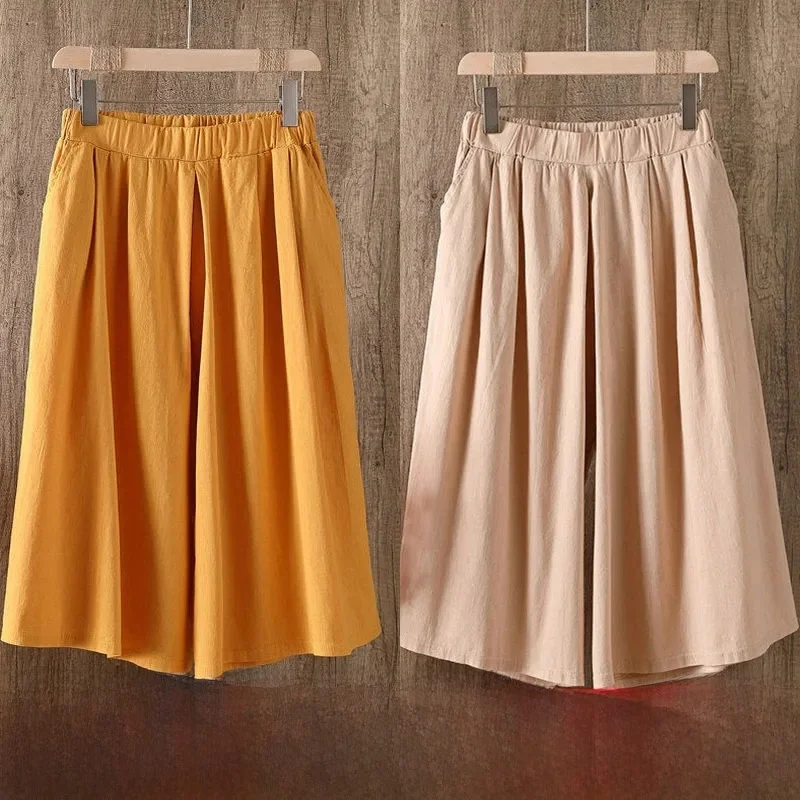 Retro Cotton Linen Wide Leg Pants Women Summer Loose Casual Loose plus Size Slimming Skirt Pants Commute Style Natural Waist
Retro Cotton Linen Wide Leg Pants Women Summer Loose Casual Loose plus Size Slimming Skirt Pants Commute Style Natural Waist