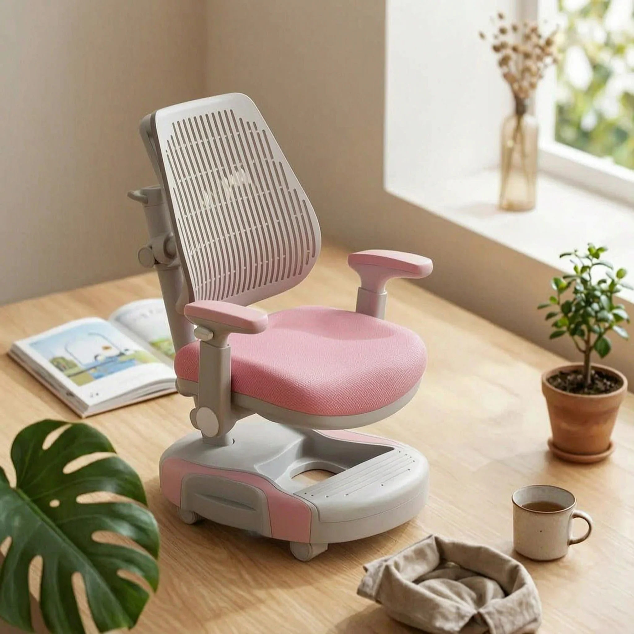 Adjustable Study Chair Armrests Kids Desk Chair Slatted Backrest Wheels for Students
Adjustable Study Chair Armrests Kids Desk Chair Slatted Backrest Wheels for Students