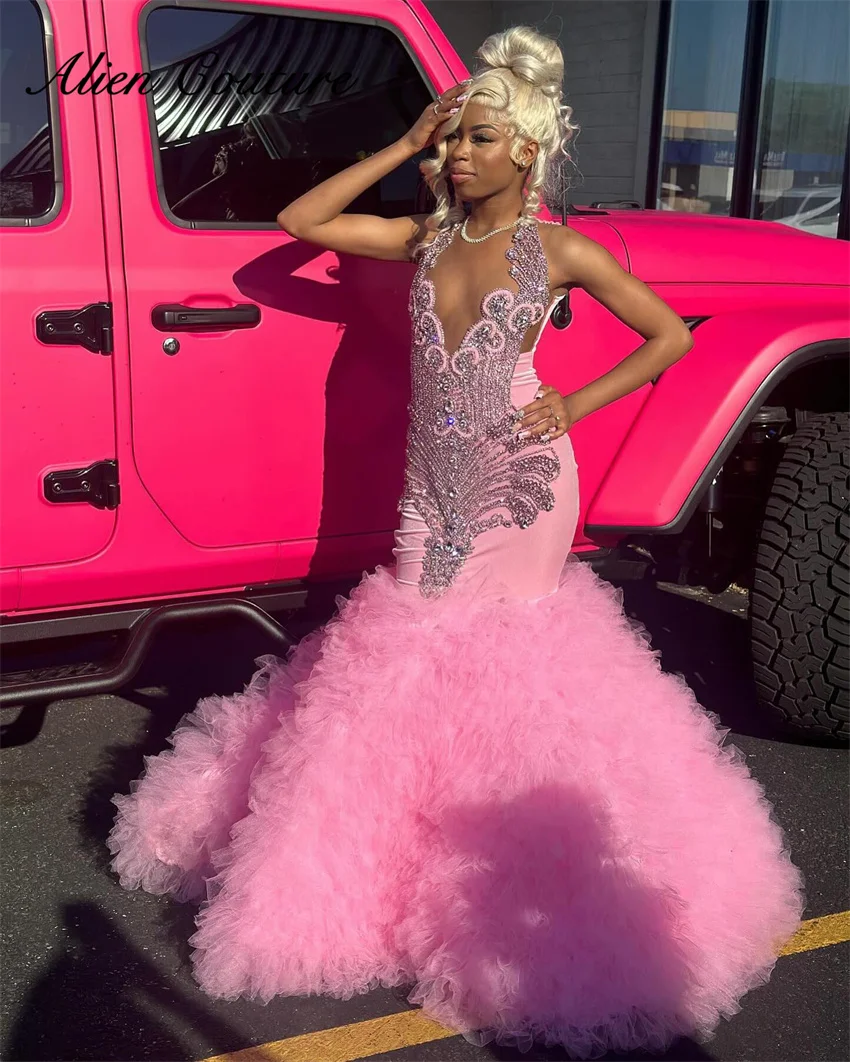 Luxury Pink Prom Dresses Ruffles Party Dress For Blackgirls Glitter Birthday Dress Bead Crystal Evening Robe Customize
Luxury Pink Prom Dresses Ruffles Party Dress For Blackgirls Glitter Birthday Dress Bead Crystal Evening Robe Customize