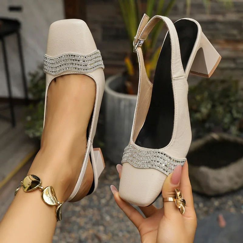 Summer New Luxury Rhinestone Women's Heeled Mules Fashion Solid Square Toe Closed Toe Slingback Casual Women Shoes Туфли Женские
Summer New Luxury Rhinestone Women's Heeled Mules Fashion Solid Square Toe Closed Toe Slingback Casual Women Shoes Туфли Женские