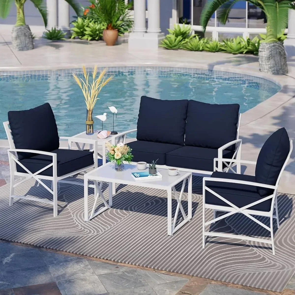 %a 5 Piece Outdoor Furniture Sets, White Metal Sofa Conversation Sets , Two Single Chairs and Two Coffee Tables(Dark Blue)
%a 5 Piece Outdoor Furniture Sets, White Metal Sofa Conversation Sets , Two Single Chairs and Two Coffee Tables(Dark Blue)