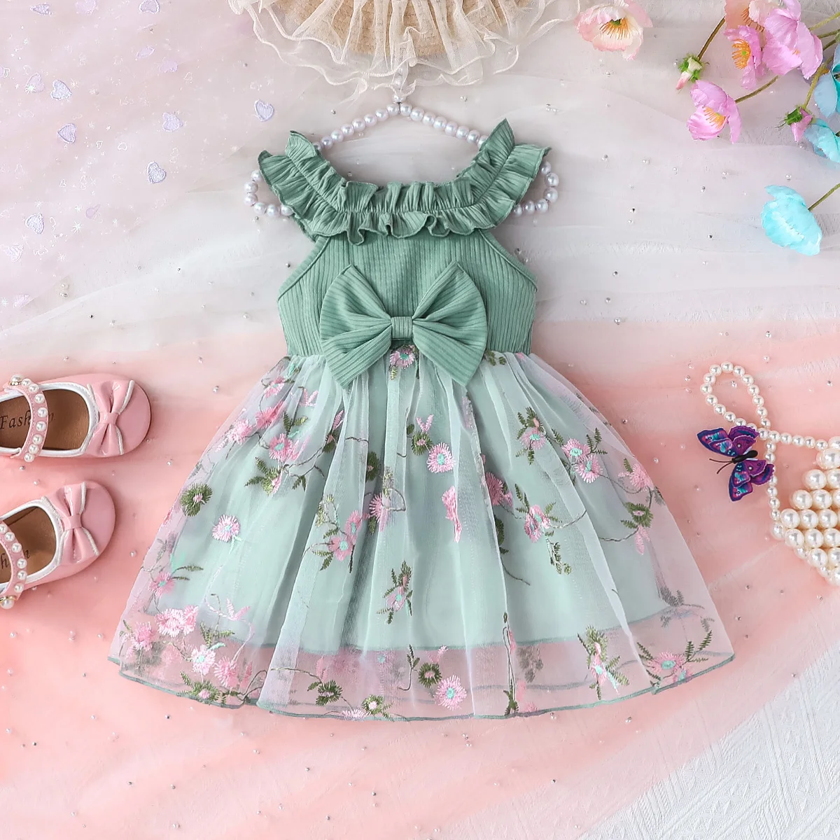Dress For Kids Newborn 6M -3Year Cute Bow Front Tulle Mesh Birthday Ruffle Sleeveless Floral Princess Dresses Ootd For Baby Girl
Dress For Kids Newborn 6M -3Year Cute Bow Front Tulle Mesh Birthday Ruffle Sleeveless Floral Princess Dresses Ootd For Baby Girl