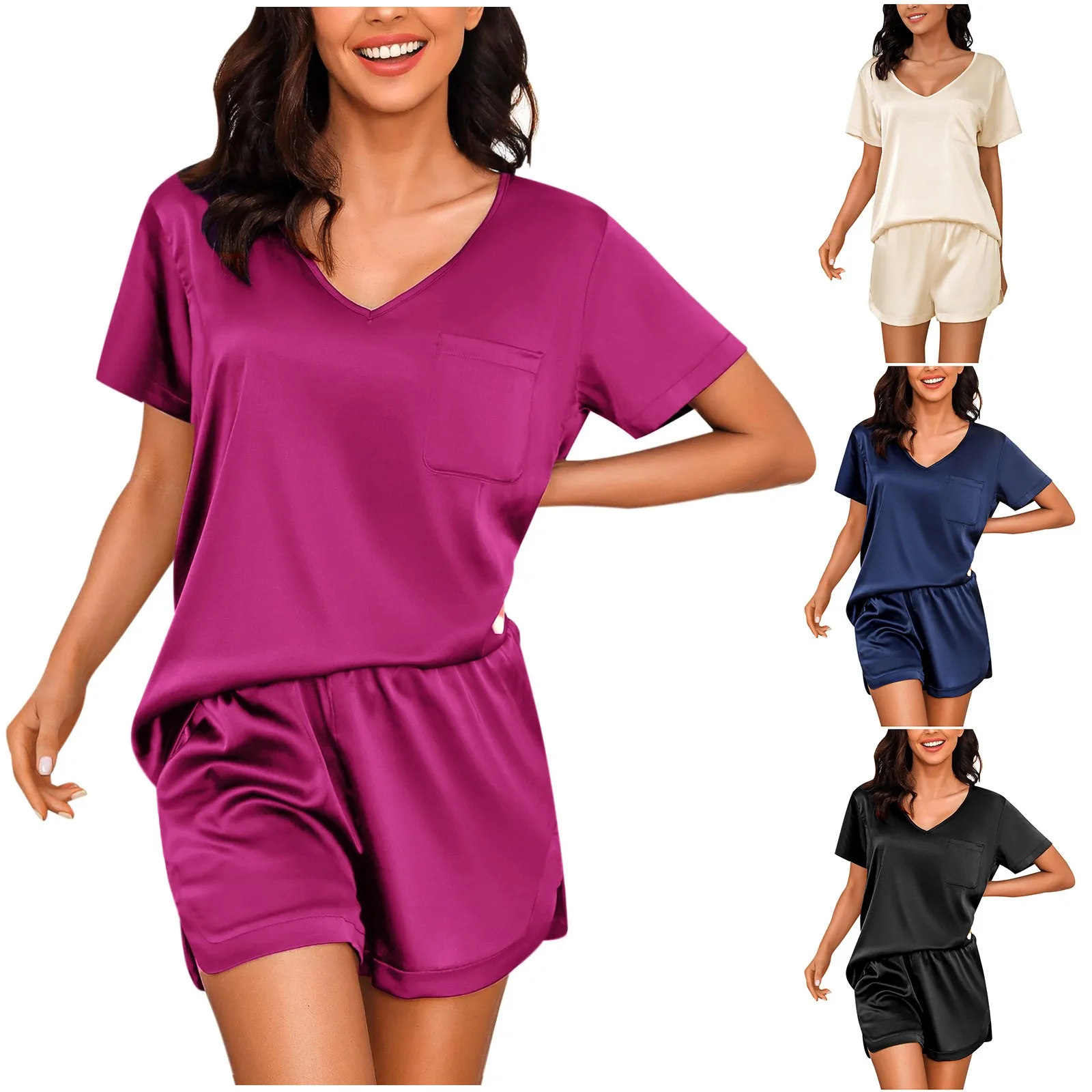 Women Satin Two Piece Set 2024 Spring Summer Fashion Solid Color Short Sleeve Top with Trousers Loose 2 Piece Set Female Suit
Women Satin Two Piece Set 2024 Spring Summer Fashion Solid Color Short Sleeve Top with Trousers Loose 2 Piece Set Female Suit