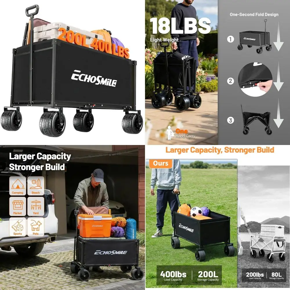 All-Terrain Utility Wagon for Camping, Beach, and More - Heavy-Duty 400lbs Capacity with Wide Wheels, Portable Folding Cart for
All-Terrain Utility Wagon for Camping, Beach, and More - Heavy-Duty 400lbs Capacity with Wide Wheels, Portable Folding Cart for