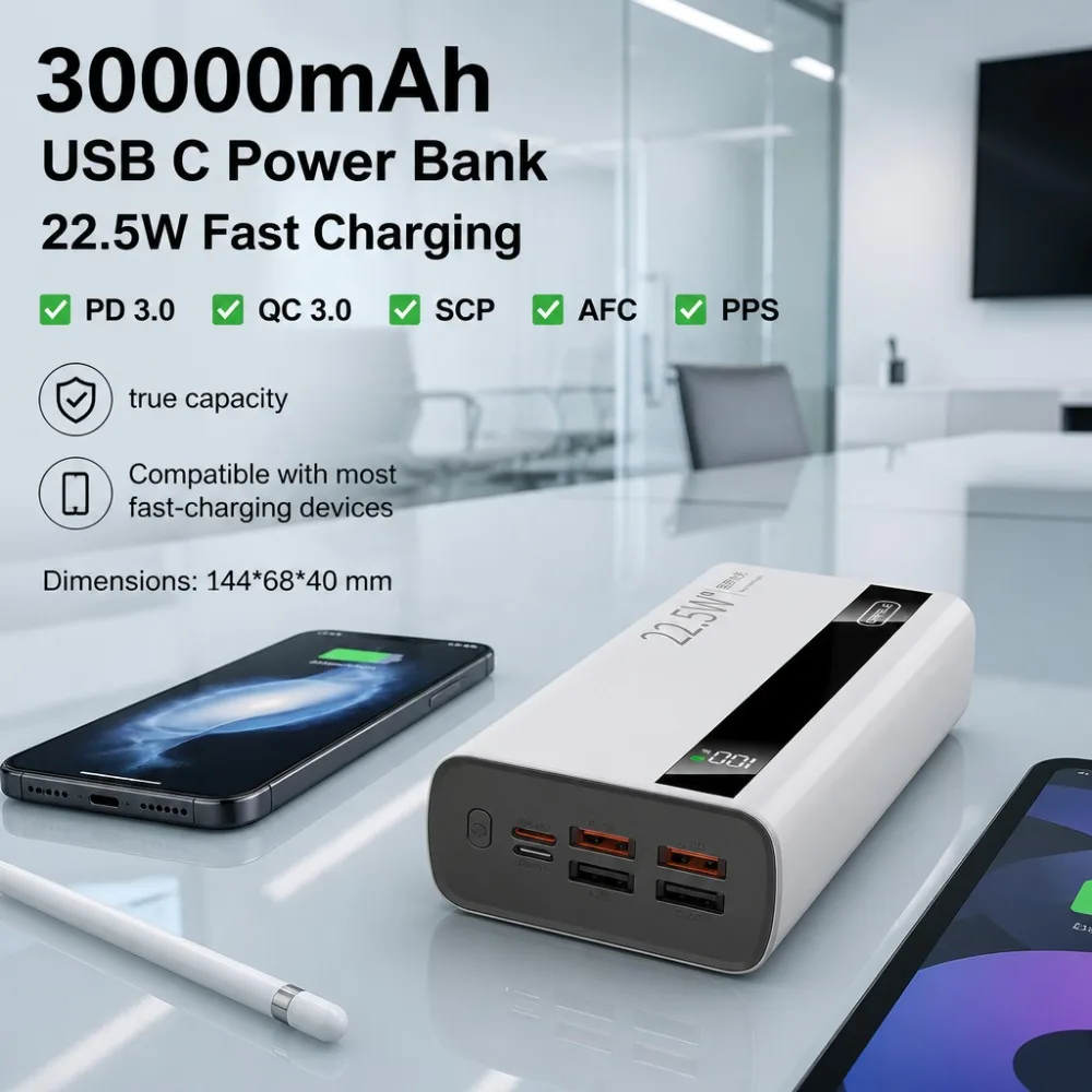 30000mAh USB C Power Bank 22.5W Fast Charging PD QC 3.0 Portable Charger for iPhone Samsung Huawei Xiaomi PowerBank 30000mAh
30000mAh USB C Power Bank 22.5W Fast Charging PD QC 3.0 Portable Charger for iPhone Samsung Huawei Xiaomi PowerBank 30000mAh
