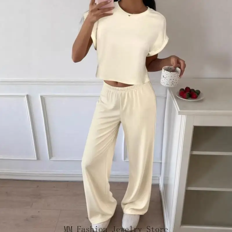 2Pieces Matching Summer Sweatsuit Lounges Set Womens Wide Leg Pants Short Sleeve Crop Top Shirt Sets D0UB
2Pieces Matching Summer Sweatsuit Lounges Set Womens Wide Leg Pants Short Sleeve Crop Top Shirt Sets D0UB