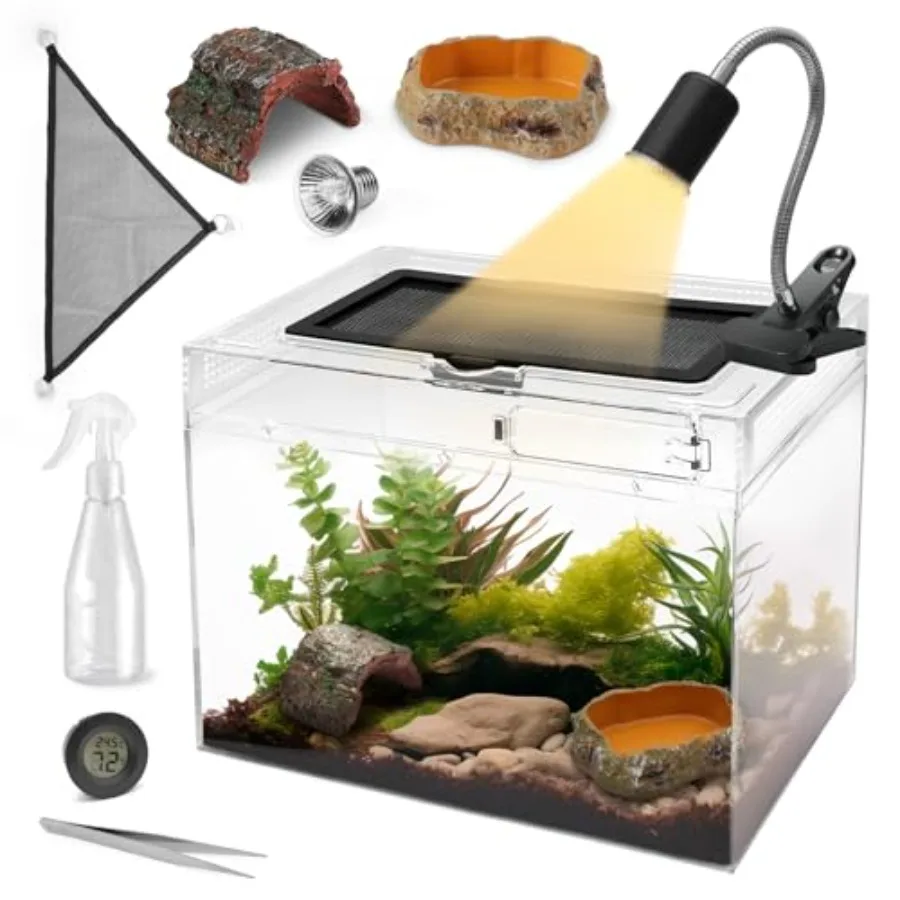 Reptile Tank Starter Kit for Hermit Crabs, Lizards, Geckos, Frogs: 8-Piece Escape-Proof Terrarium with Clear PC Material, Water
Reptile Tank Starter Kit for Hermit Crabs, Lizards, Geckos, Frogs: 8-Piece Escape-Proof Terrarium with Clear PC Material, Water