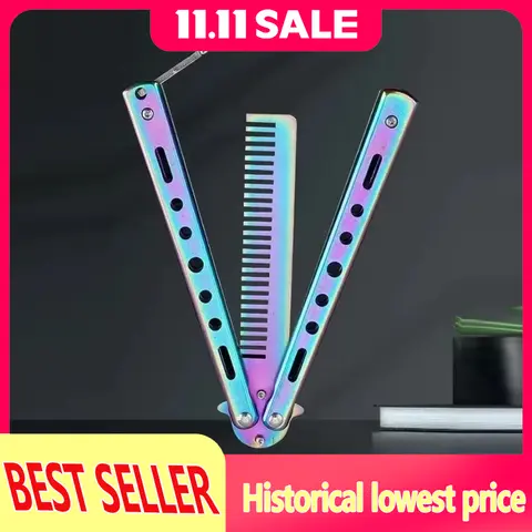 1PCS Foldable Comb Stainless Steel Butterfly Knife Comb Beard Moustache Brushe Salon Hairdressing Styling Tool