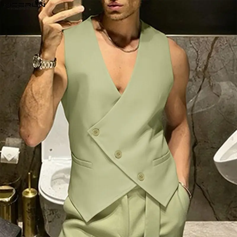 INCERUN Men's Vests Solid Color V Neck Sleeveless Button Male Irregular Waistcoats Streetwear Fashion Casual Men Clothes Tops
INCERUN Men's Vests Solid Color V Neck Sleeveless Button Male Irregular Waistcoats Streetwear Fashion Casual Men Clothes Tops