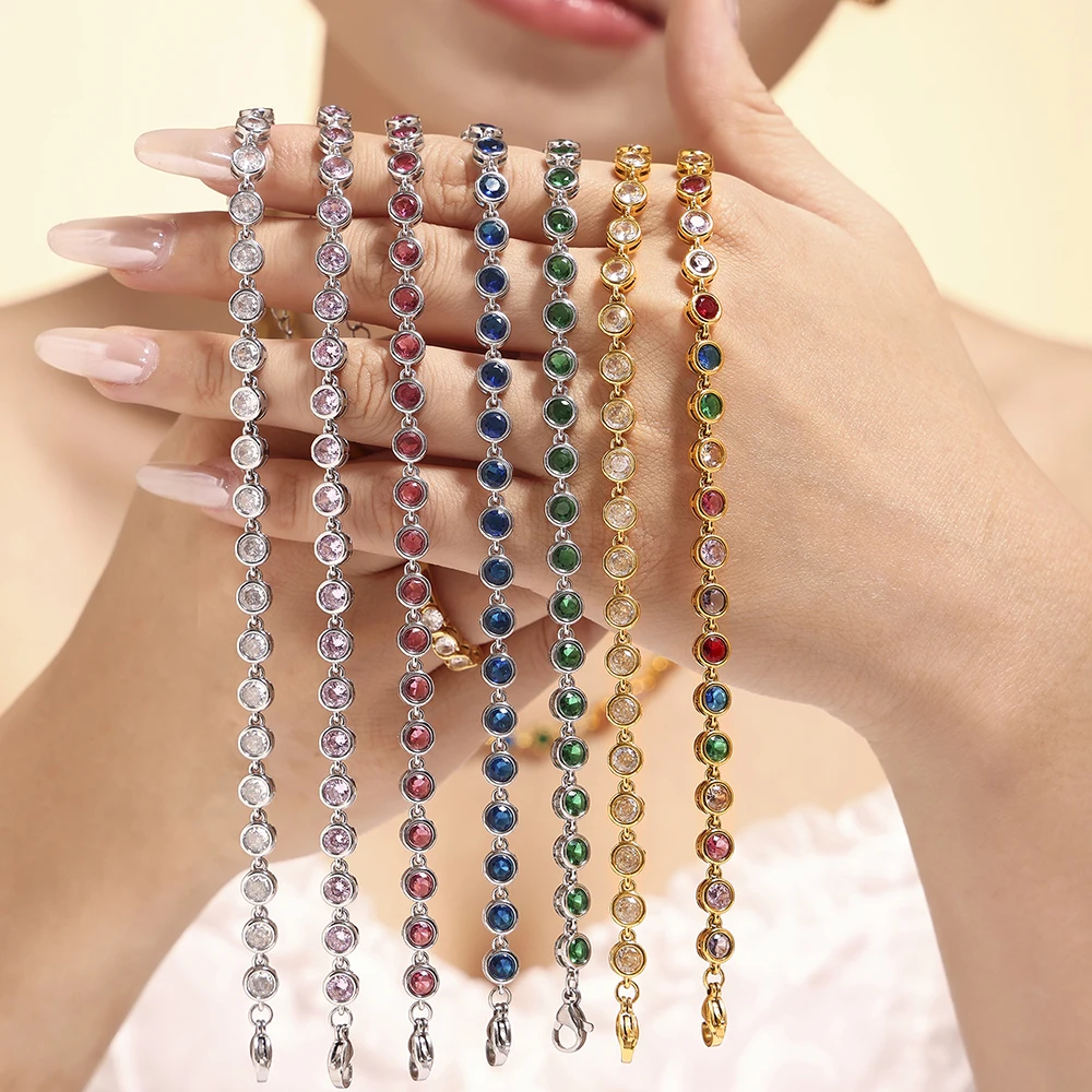 Trendy Luxury Stainless Steel Necklace Bracelet for Women Men Tennis Chain Stones Zircon Inlaid Gold Plated Waterproof Jewelry
Trendy Luxury Stainless Steel Necklace Bracelet for Women Men Tennis Chain Stones Zircon Inlaid Gold Plated Waterproof Jewelry