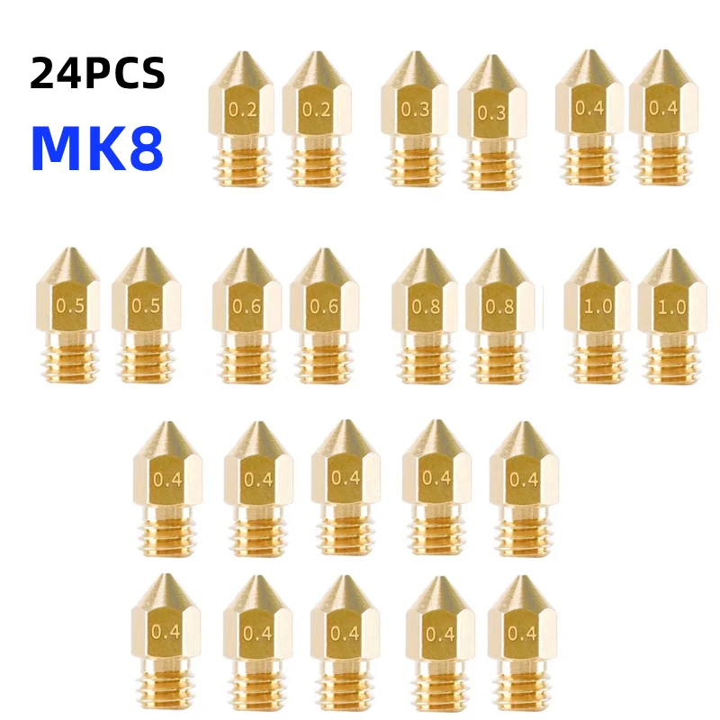 24pcs MK8 Ender 3 Nozzles 3D Printer Brass Nozzles Extruder for Ender 3 CR-10 0.2/0.3/0.4/0.5/0.6/0.8/1.0mm 3D Printer Nozzle
24pcs MK8 Ender 3 Nozzles 3D Printer Brass Nozzles Extruder for Ender 3 CR-10 0.2/0.3/0.4/0.5/0.6/0.8/1.0mm 3D Printer Nozzle