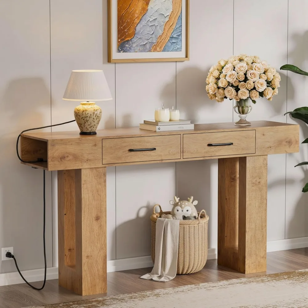 63'' Entryway Table with 2 Drawers, Wooden Console Table with Outlets Behind Couch, Farmhouse Sofa Table Narrow Long wi
63'' Entryway Table with 2 Drawers, Wooden Console Table with Outlets Behind Couch, Farmhouse Sofa Table Narrow Long wi