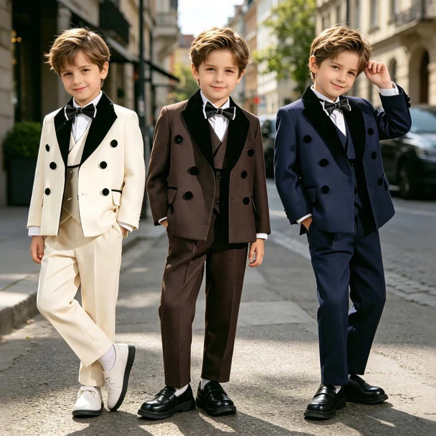 Boys Tuxedo Suit Lapel Double Breasted Blazer Vest Shirt Bow Pants Kids Wedding Flower Boy Piano Performance Formal Photo Outfit
Boys Tuxedo Suit Lapel Double Breasted Blazer Vest Shirt Bow Pants Kids Wedding Flower Boy Piano Performance Formal Photo Outfit