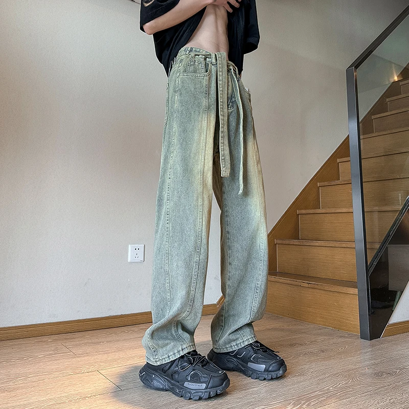 Yellow Clay Dyed Slim Fit Men's Jeans Belted Oversize American High Street Vibe Micro Flared Pants Autumn Thin Model Jeans
Yellow Clay Dyed Slim Fit Men's Jeans Belted Oversize American High Street Vibe Micro Flared Pants Autumn Thin Model Jeans