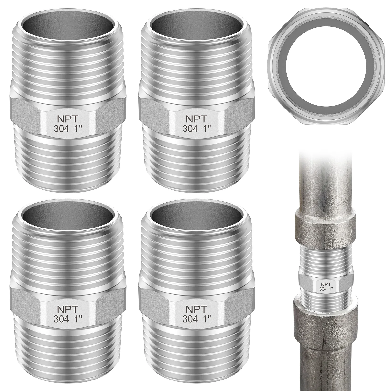 4Pcs 1 x 1'' Male Hex Nipple Pipe Fitting Stainless Steel NPT Threaded Pipe Adapter Fitting Male Straight Connector Tube Adapter
4Pcs 1 x 1'' Male Hex Nipple Pipe Fitting Stainless Steel NPT Threaded Pipe Adapter Fitting Male Straight Connector Tube Adapter