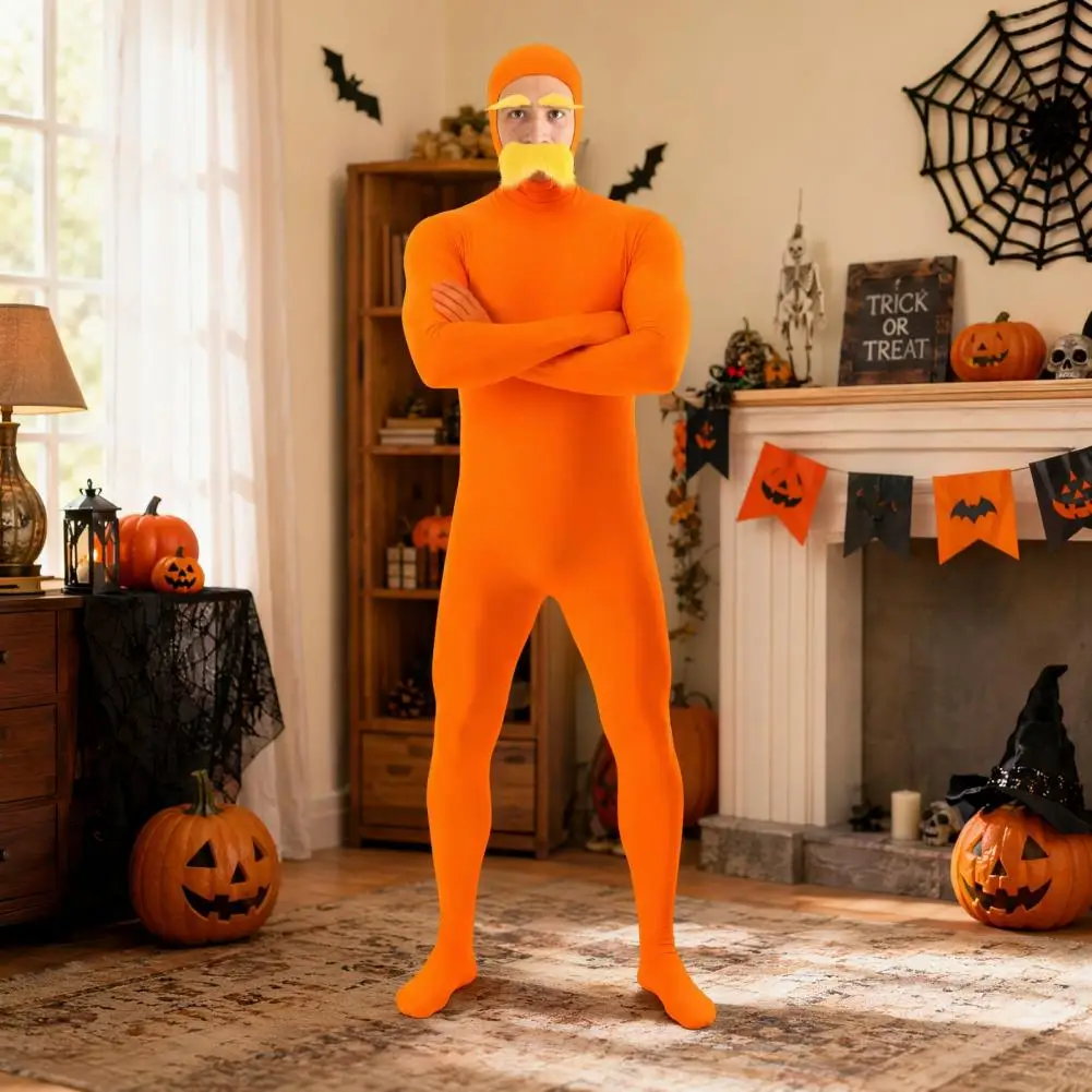 Face Open Halloween Costume, Unisex Full Body Orange Bodysuit With Beard Eyebrows For Men Women, Adult Stretchy Cosplay Jumpsuit
Face Open Halloween Costume, Unisex Full Body Orange Bodysuit With Beard Eyebrows For Men Women, Adult Stretchy Cosplay Jumpsuit