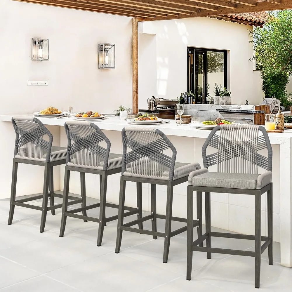Outdoor Bar Stools, Rattan Outdoor Counter Height Bar Stools Set of 4, 26.5" H Woven Rope Patio Bar Chairs with Aluminum Legs
Outdoor Bar Stools, Rattan Outdoor Counter Height Bar Stools Set of 4, 26.5" H Woven Rope Patio Bar Chairs with Aluminum Legs