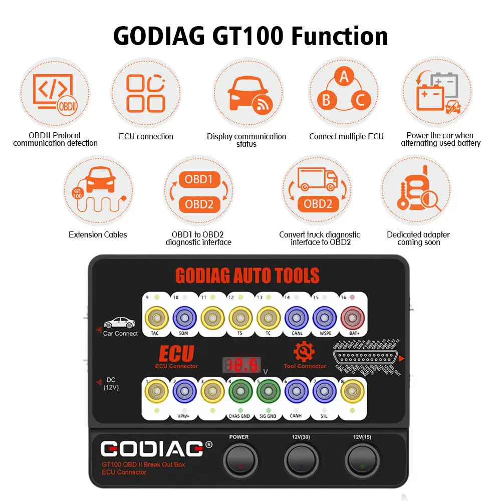 GODIAG GT100 OBDII 16PIN Protocol Detector Breakout ECU Connector OBDII BreakOut Box
GODIAG GT100 OBDII 16PIN Protocol Detector Breakout ECU Connector OBDII BreakOut Box