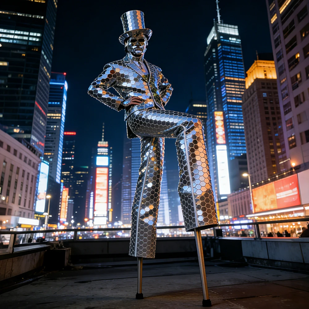 Silver Mirror Stilt Walker Costume Hexagon Reflective Performance Suit Giant Walkabout Outfit for Stage Show Music Festival Bar
Silver Mirror Stilt Walker Costume Hexagon Reflective Performance Suit Giant Walkabout Outfit for Stage Show Music Festival Bar