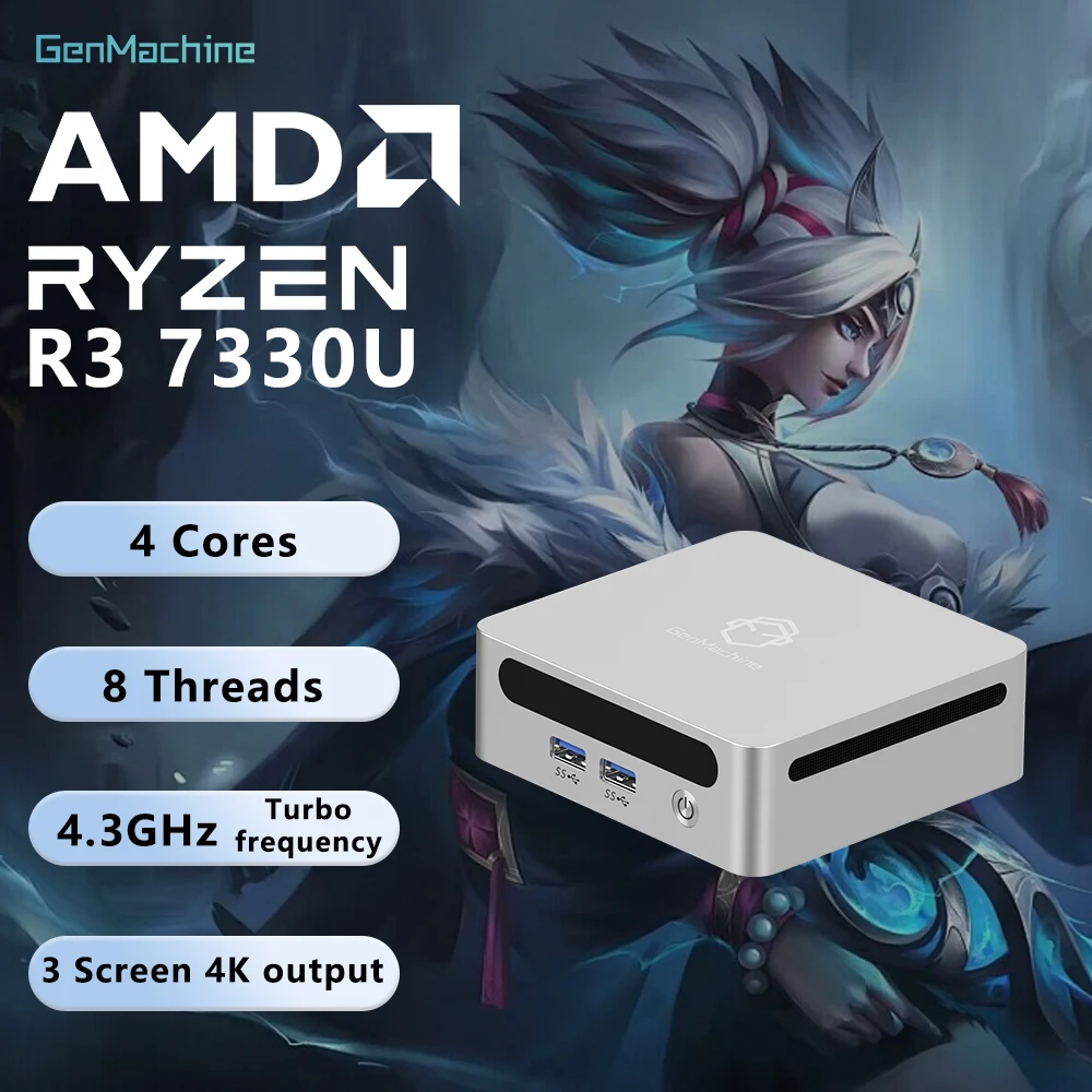 GenMachine AMD Ryzen 3 7330U DDR4 8G RAM 256G ROM Win 11 MINI PC 4 Core 8 Thread 3.6GHz TDP 15W WIFI6 Diy Gaming Pc Gamer
GenMachine AMD Ryzen 3 7330U DDR4 8G RAM 256G ROM Win 11 MINI PC 4 Core 8 Thread 3.6GHz TDP 15W WIFI6 Diy Gaming Pc Gamer