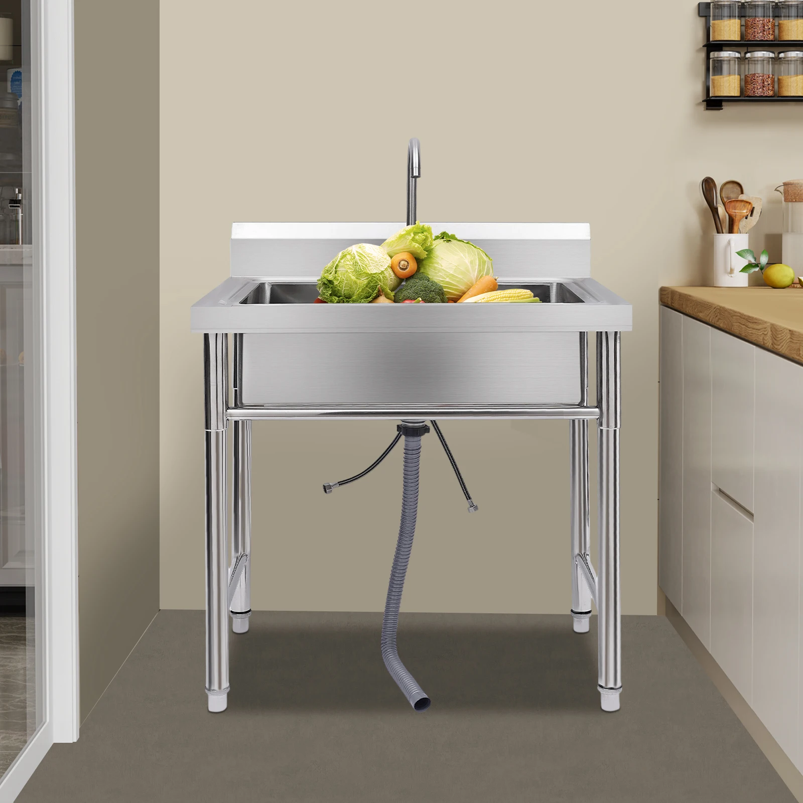 Freestanding 661Lbs Load Stainless Steel Utility Sink 61L Large Capacity with 360° Rotatable Faucet
Freestanding 661Lbs Load Stainless Steel Utility Sink 61L Large Capacity with 360° Rotatable Faucet