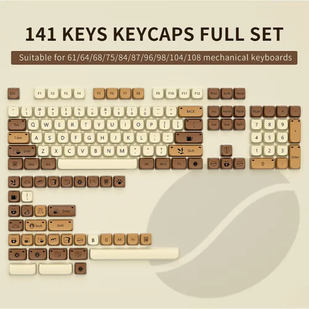 Coffee Cat Claw MOA Keycap PBT 141 Keys Cute Cartoon Heat Sublimation for 60/84/98/108 Mechanical Keyboards
Coffee Cat Claw MOA Keycap PBT 141 Keys Cute Cartoon Heat Sublimation for 60/84/98/108 Mechanical Keyboards