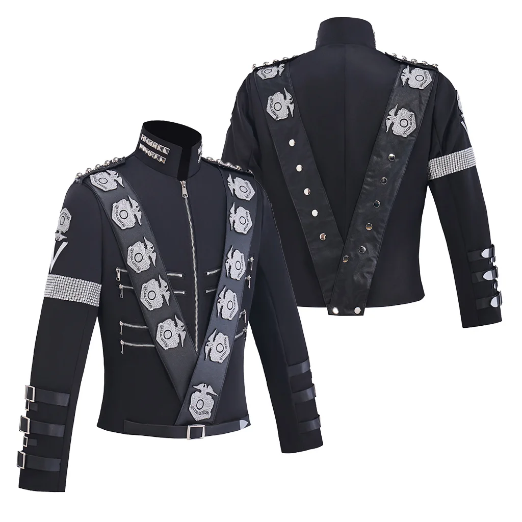 Famous Singer Michae-l Cosplay Costumes Jacket Men's Black With Silver Eagle Badges Punk Style Coat Halloween Clothing
Famous Singer Michae-l Cosplay Costumes Jacket Men's Black With Silver Eagle Badges Punk Style Coat Halloween Clothing