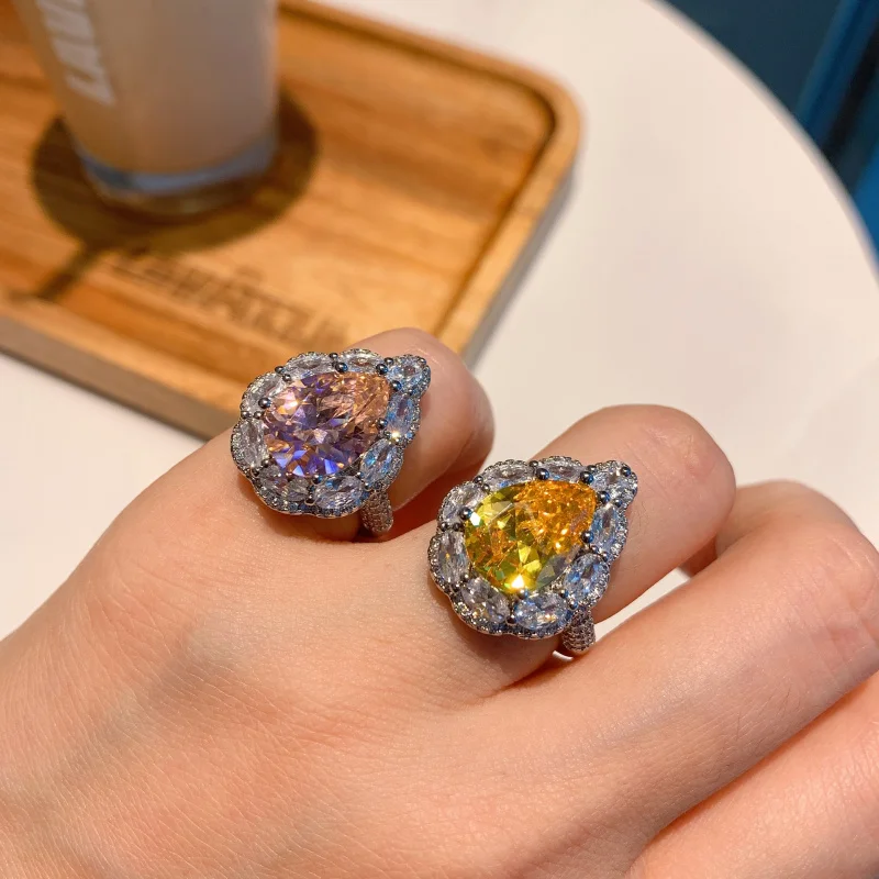 New European and American style vintage pink and yellow gemstone water drop ring with a 10*14 main stone
New European and American style vintage pink and yellow gemstone water drop ring with a 10*14 main stone