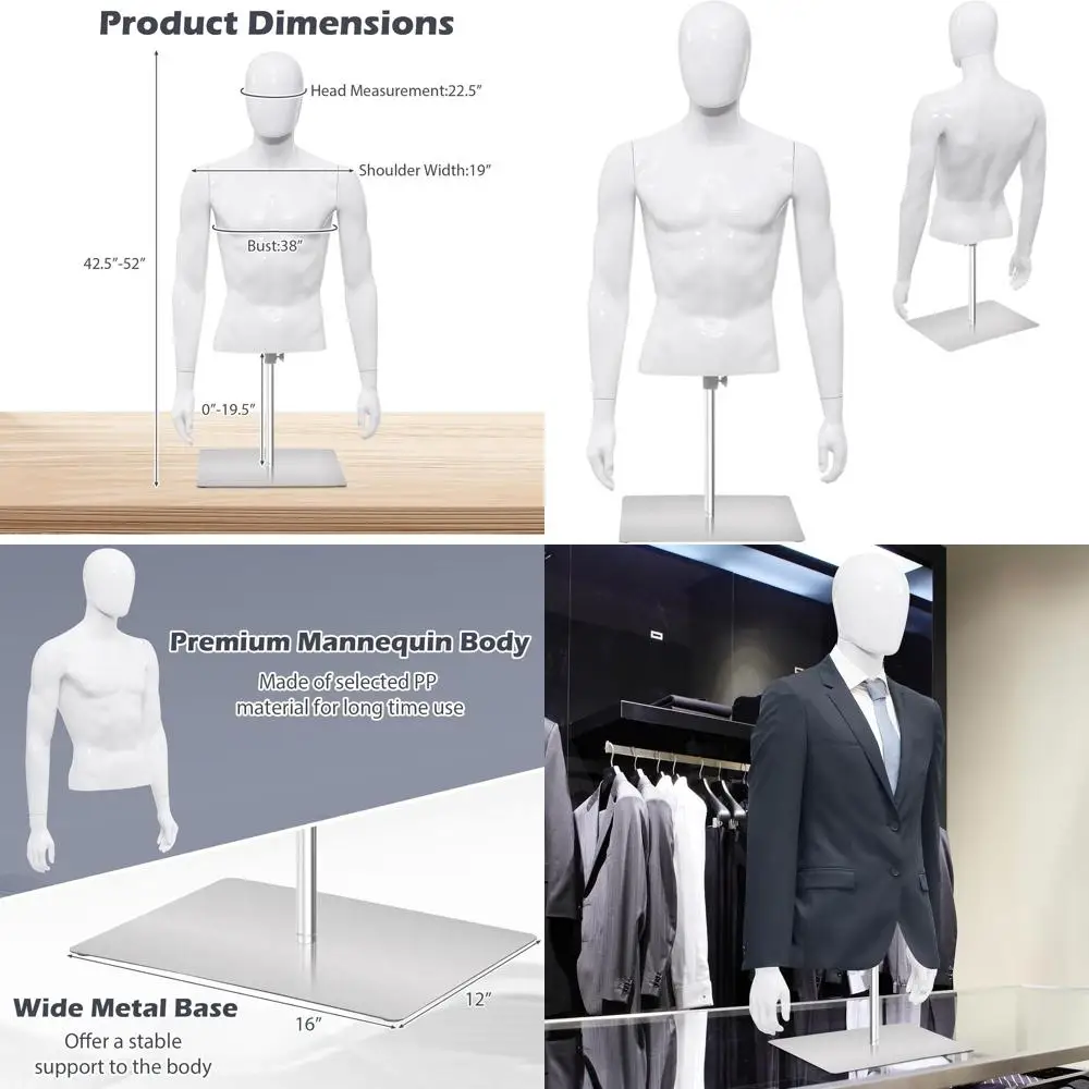 Adjustable Height Male Mannequin with Metal Stand, Suitable for Tailoring and Display, Lightweight, White
Adjustable Height Male Mannequin with Metal Stand, Suitable for Tailoring and Display, Lightweight, White