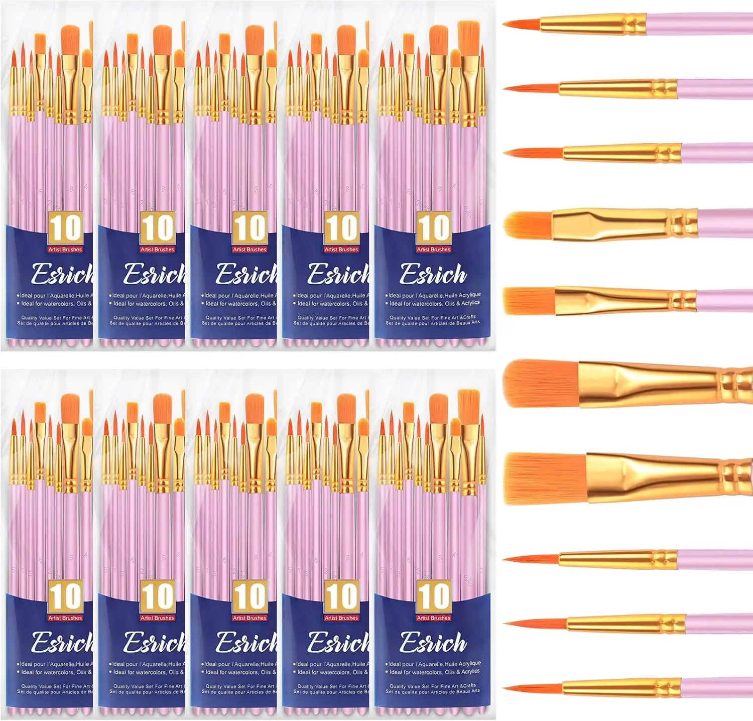 10 Pack/100 Pcs Acrylic Paint Brushes Set, Nylon Brush Heads for Watercolor, Oil, Gouache, Face, Ceramics, Art Crafts for Kids & Adults
10 Pack/100 Pcs Acrylic Paint Brushes Set, Nylon Brush Heads for Watercolor, Oil, Gouache, Face, Ceramics, Art Crafts for Kids & Adults