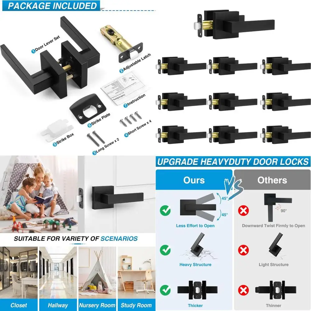 Матовые черные квадратные ручки для межкомнатных дверей, нефиксируемые ручки-рычаги для дверей прихожих и гардеробных, усиленные, двусторонние (2,0 фунта)
Матовые черные квадратные ручки для межкомнатных дверей, нефиксируемые ручки-рычаги для дверей прихожих и гардеробных, усиленные, двусторонние (2,0 фунта)