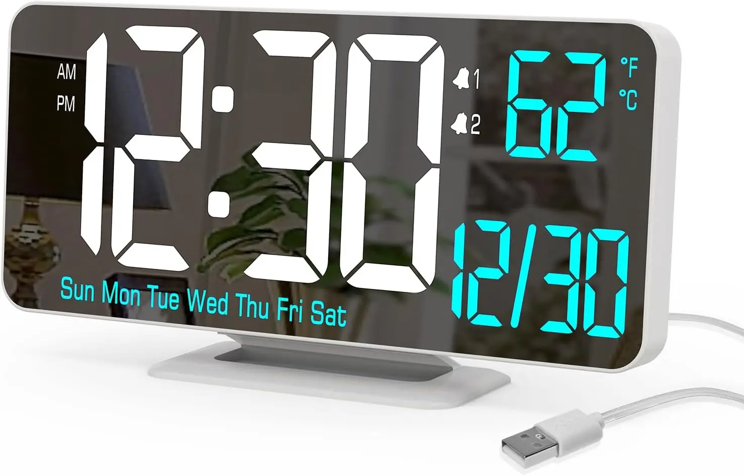 6.7in LED Alarm Clock with Auto Dimming, Dual Alarms, Date, Week, Temp, USB Powered
6.7in LED Alarm Clock with Auto Dimming, Dual Alarms, Date, Week, Temp, USB Powered