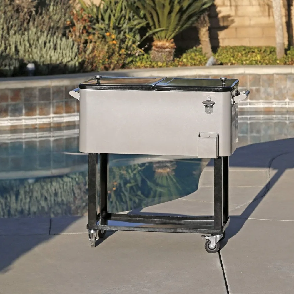 80 Quart Qt Rolling Cooler Ice Chest for Outdoor Patio Deck Party, Grey, Portable Party Bar Cold Drink Beverage Cart Tub,
80 Quart Qt Rolling Cooler Ice Chest for Outdoor Patio Deck Party, Grey, Portable Party Bar Cold Drink Beverage Cart Tub,