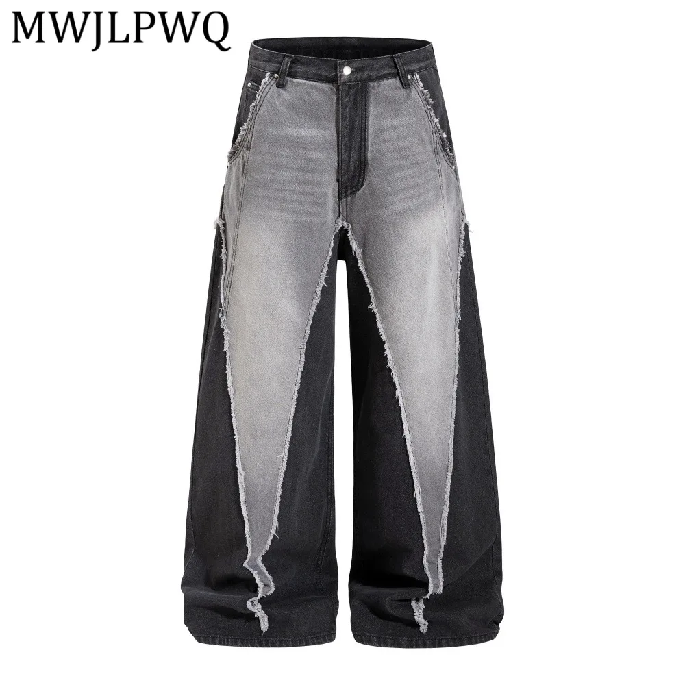 MWJLPWQ Patchwork Denim Wide-Leg Jeans For Men Trendy Design Washed Distressed Frayed Edges Loose Fit Niche Style Trousers 15334
MWJLPWQ Patchwork Denim Wide-Leg Jeans For Men Trendy Design Washed Distressed Frayed Edges Loose Fit Niche Style Trousers 15334