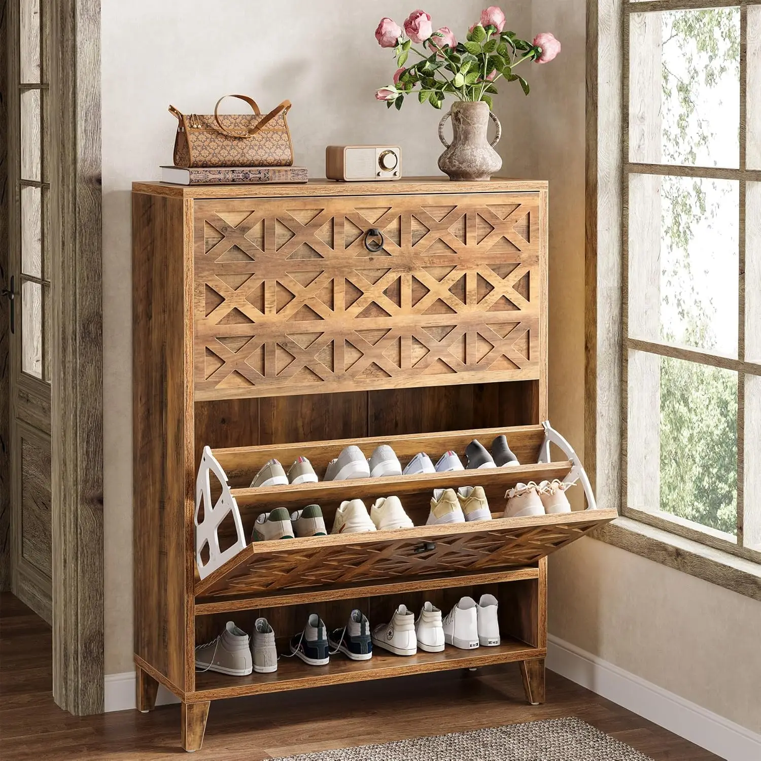 Shoe Cabinet With 2 Flip Drawers, Narrow Shoe Storage Organizer For Entryway, Freestanding Wood Shoe Ra Cabinet With Wooden
Shoe Cabinet With 2 Flip Drawers, Narrow Shoe Storage Organizer For Entryway, Freestanding Wood Shoe Ra Cabinet With Wooden