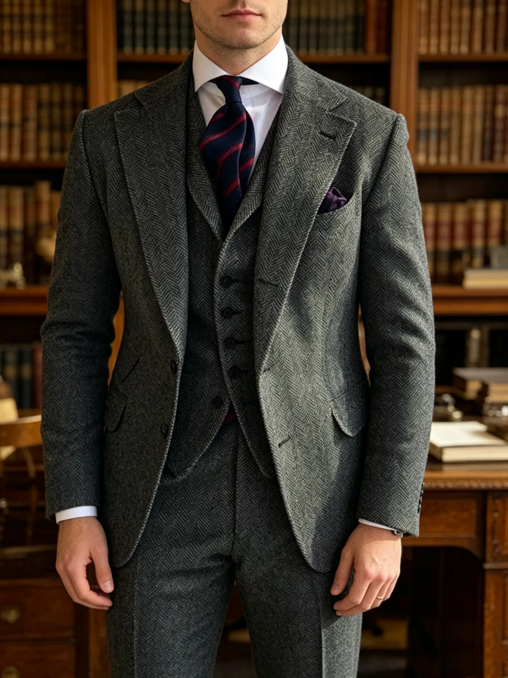 Men's Herringbone Slim Fit 3-Piece Tweed Smoking Suit Casual Formal Business Ternos Wedding Blazer Pants Vest Wool Blend
Men's Herringbone Slim Fit 3-Piece Tweed Smoking Suit Casual Formal Business Ternos Wedding Blazer Pants Vest Wool Blend