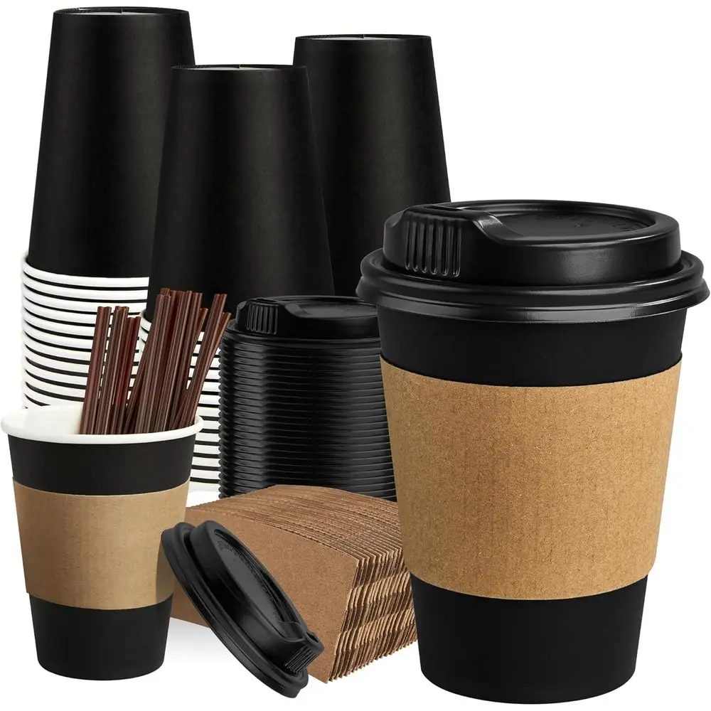 100 Pack Black Disposable 12 oz Coffee Cups with Lids, Sleeves, and Stirrers for Parties, Picnics, and Events
100 Pack Black Disposable 12 oz Coffee Cups with Lids, Sleeves, and Stirrers for Parties, Picnics, and Events