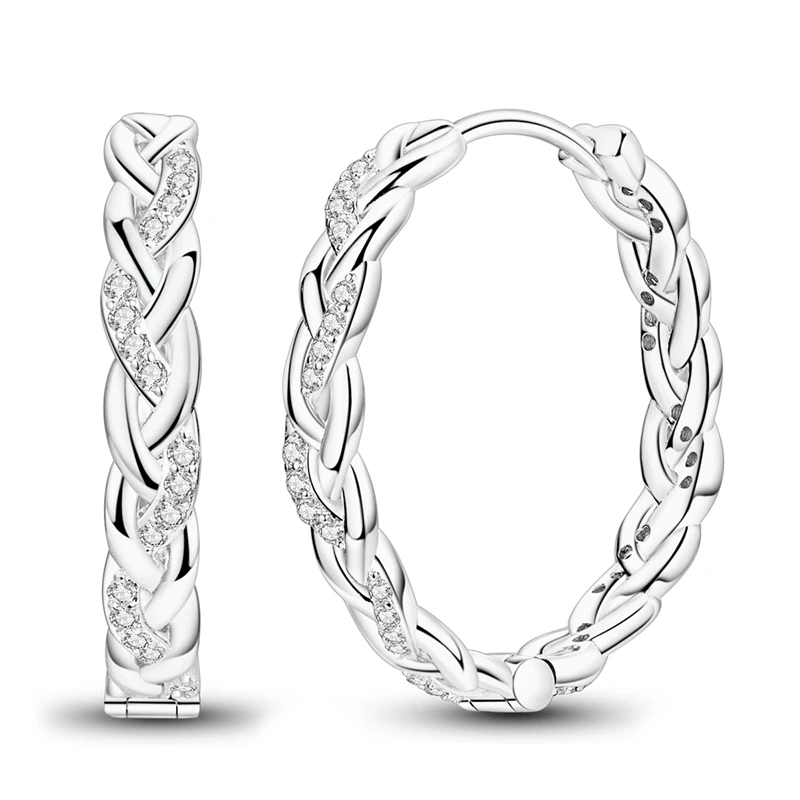 925 Sterling Silver Earrings Women Sparkling Braided Hoop Earring For Anniversary Wedding Jewelry Gifts 
925 Sterling Silver Earrings Women Sparkling Braided Hoop Earring For Anniversary Wedding Jewelry Gifts