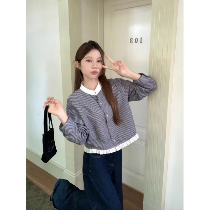 Design Pleated Color Block Striped Long Sleeve Shirt Women Early Autumn Casual Loose Top
Design Pleated Color Block Striped Long Sleeve Shirt Women Early Autumn Casual Loose Top