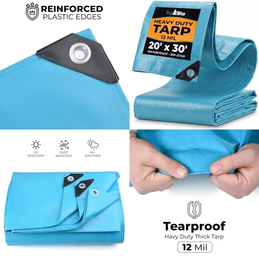 Tarps Heavy Duty Waterproof 20x30-12 mil Thick Camping Tent - Blue Tarp 20x30 UV Resistant, Rip Tear Proof with Metal Grommets
Tarps Heavy Duty Waterproof 20x30-12 mil Thick Camping Tent - Blue Tarp 20x30 UV Resistant, Rip Tear Proof with Metal Grommets